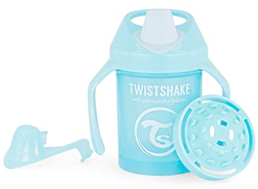 Twistshake Mini Cup | Auslaufsicherer Baby-Schnabelbecher mit Weichem Ausgießer und Fruchtmixer - 230 ml | Entwöhnungsbecher für Kinder | BPA-Frei | Blau