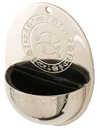 Wand-Weihwasserkessel Fische Silber 7,5 x 10 cm mit Einlagebecken aus Kuststoff