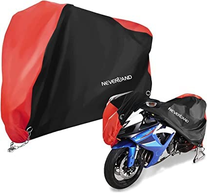 NEVERLAND Funda para Moto XXXL Impermeable 300D - Protección Universal contra Lluvia, UV y Polvo - Cubierta Transpirable con Ojales y Correas - para Harley, Scooter, Cruiser (Rojo/Negro)
