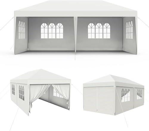 UISEBRT - Carpa para Fiestas (Resistente al Agua, Polietileno, Estructura de Acero, Color Blanco, tamaño 3 x 6m mit 6 Seitenwände
