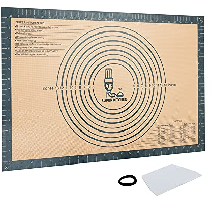 Silicone Baking Mat Sheet Non-Slip Pastry Mat with Measurement 40 × 60 cm, Non-Stick Dough Kneading Board Mat with Scraper, Extra Large Pastry Rolling Mat, Fondant Mat (Grey)