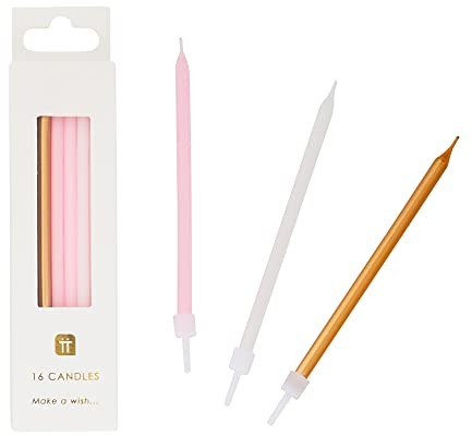 16 hübsche Geburtstagskerzen in Gold, Weiß und Rosa mit Haltern von Hübsche Cupcake-Topper-Dekorationen für, Hochzeiten oder Hochzeitstag Feier, für den 1.ten, 16.ten, 18.ten oder 21.ten