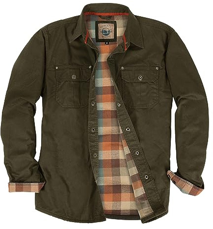 Gioberti Men's 100% Cotton Brushed and Soft Twill Shirt Jacket with Flannel Lining, Olive, 3XL