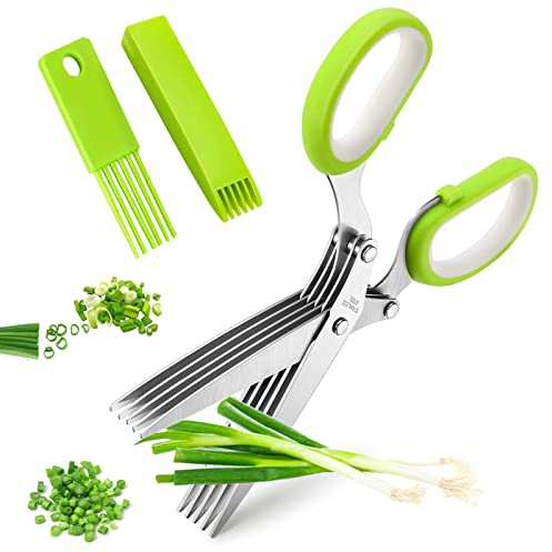 Forbici per Erbe Aromatiche e Verdure in Acciaio Inox - Con Copertura di Sicurezza per Tagliare Coriandolo, Erba Cipollina, Cipolle Verdi, Peperoncino