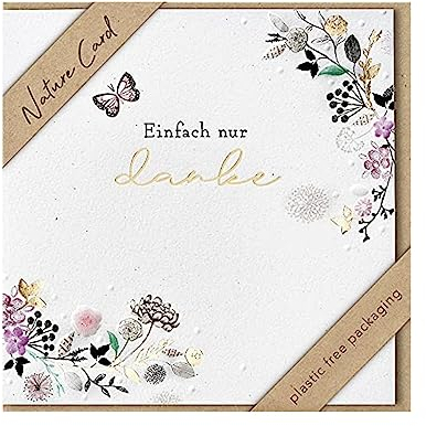 bsb - Dankeskarte Blumen & Schmetterling - Nature Card - Nachhaltige Grußkarten - Karten mit Umschlag - Geschenk beste Freundin oder Freund - Karte Liebe & Freundschaft 15,5x 15,5 cm