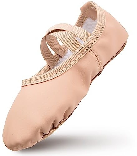 Scarpette Danza Classica Bambina in Pelle Scarpe da Ballo Fodera in Cotone Ispessito Ragazze Ballerina Scarpe con Cinghie Elastiche Incrociate Balletto Rosa EU 25
