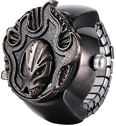JewelryWe Punk fingerklocka, herr och dam rund elastisk kvarts klocka, skalle stil klockring, valfri färg