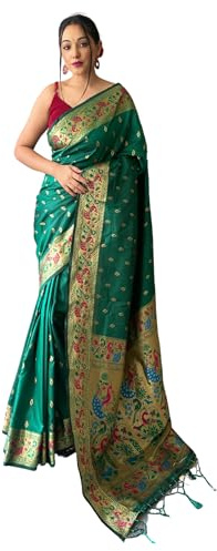 SGF11 Women's Kanjivaram Soft Silk Saree With Blouse Piece 6.3metres (Dark Green)
