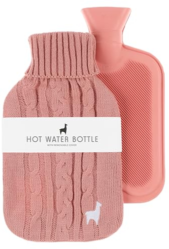 Nordstern Bouillotte de qualité supérieure avec housse en tricot doux - Bouillotte anti-fuite pour soulager la douleur - Bouillotte en caoutchouc naturel pour enfants et adultes - Rose