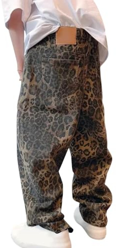 ORANDESIGNE Pantaloni Paracadute Uomo Y2K Baggy Pantaloni Donna Cargo Pantaloni Sportivi Larghi Uomo Y2K Pantaloni Larghi Streetwear Solido Vintage Loose Fit con Tasche Palazzo O Leopardo M