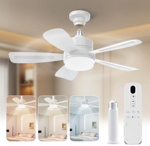 REYLAX 50CM LED Ceiling Fan with Remote, E27 Screw in Light, 6 Speeds, 3 Colours Stepless Dimming 2000 Lumens, Timer for Bedroom, Kitchen, Garage