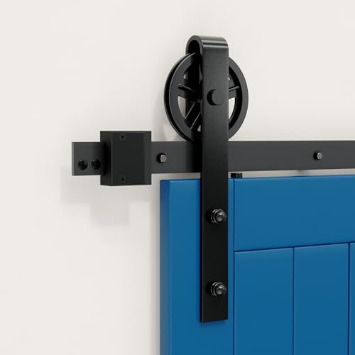SKYSEN Schiebetür Komplettset 200cm Großes Rad Schiebetürbeschlag für Schiebetürsystem mit Bodenführung, Schiebetür Schiene Perfekt Raumspart Raumtrenner für 1 Innentüren, Zimmertür, Holztür