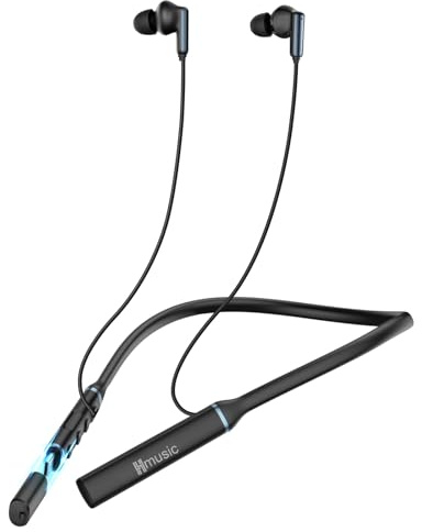 Hmusic Bluetooth Neckband Headphones, 3 Music Patterns, 2 Charging Ways, 35H Long Battery Life Wireless Headphone, Noise Isolation In-Ear Bluetooth Earphones for Sports, Running, Gym, Gaming (Black)