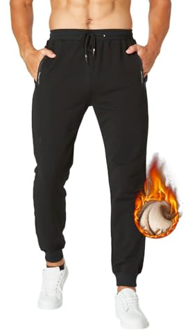 ZOXOZ Pantaloni Tuta Uomo Felpata Pile Fleece Foderato in Pile Lunghi Elastico Vita Jogger Comodi Cotone Termici Sportivi Pantaloni con Coulisse e Tasche Fitness Nero L