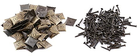 HAOHIZE Clous de Porte Vintage élégants, 100pc Clous de Tapissier Vintage Étiquette en métal Bronze Meubles canapé Chaussure Porte Goujon décoratif (21 * 21mm)