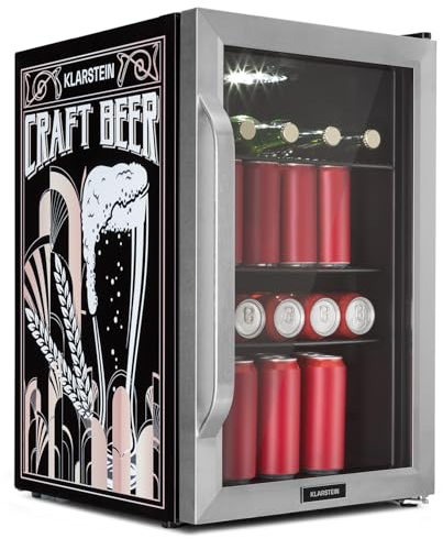 Klarstein Kühlschrank 70L, Kleiner Kühlschrank mit Herausnehmbaren Ablagen, Leiser Mini Kühlschrank mit Glastür & LED, Getränkekühlschrank Klein, Outdoor Geeignet, Biersafe für Flaschen, 0-10°C