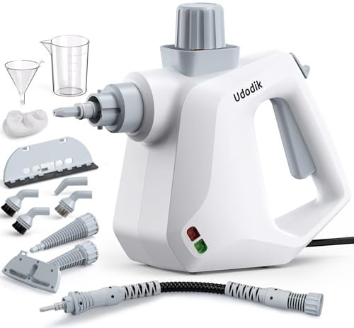 Udodik Limpiador a vapor portátil para el hogar, limpiador a vapor multiusos con 10 accesorios para alfombras, cortinas, sofás, cocina, chinches, baño y más (white) (white)