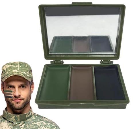 Peinture Visage 3 Couleurs - Camouflage À L'huile Accessoires De Chasse | Palette De Peinture Visage Vert Noir Halloween | Peinture De Corps Couverture 3 Couleurs Avec Miroir | Visage Longue Durée