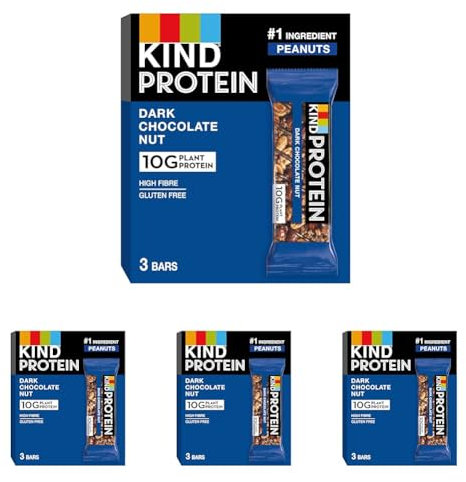KIND Protein Bars, Gluten Free Snack Bars, Dark Chocolate Nut, High Fibre, Healthy Snack, Source of Protein, No Artificial Colours, Flavours or Preservatives, Multipack 3 x 42g (Pack of 4)