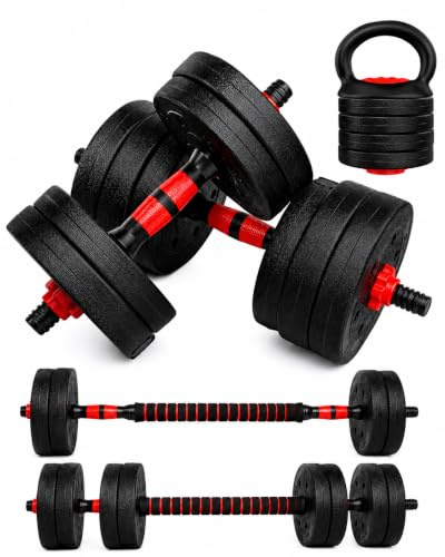 unycos - Manubri Regolabili con Dischi 10-40 kg【E-Book con 50 Esercizi】Coppia di Pesi con Barra di Collegamento Antiscivolo per Allenamento, Palestra in Casa, Fitness (Red/Orange Transformer)