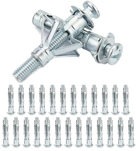 25pcs Plasterboard Fixings, M4×38mm Hollow Wall Anchor Expansion Bolts, Drywall Sleeve Anchor Bolts Plasterboard Screws Heavy Duty Metal Plaster board Cavity Wall Fixings Anchors Plugs