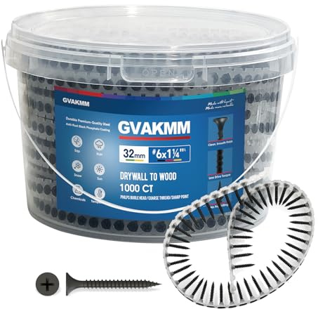 GVAKMM 3.5 × 32mm Drywall to Wood Collated Screw – 1000 Pack,Collated Black Wood,Drywall,Sheetrock Screw