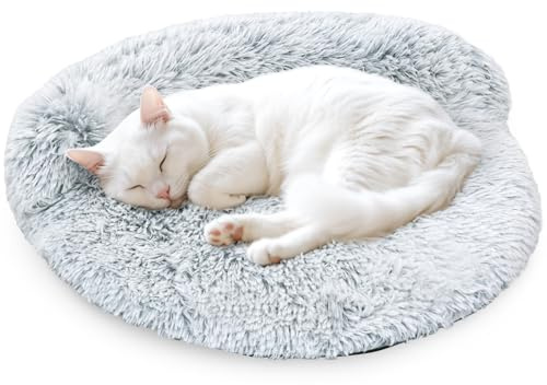 Arquiel Cuccia per Gatti Rotonda, Ultra Morbido Divano Lavabile per Cani di Piccola Taglia con Bordo, Tappetino Antiscivolo per Riposo di Cuccioli e Gattini (50×50 cm, Grigio)