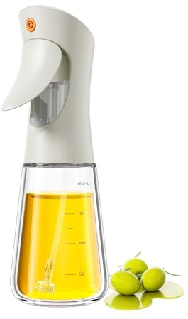 Ibergrif Vaporisateur d'Huile 180ml – Bouteille Spray en Verre au Borosilicate pour Airfryer & Cuisine, Dosage Précis 1g, Sans BPA, Anti-Goutte, Beige-Blanc, M528W