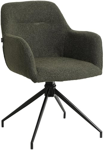 CLP Esszimmerstuhl drehbar Merlinda mit Teddystoff, 360° schwenkbarer Sessel mit Armlehnen und Rückenlehne, Polsterstuhl mit Metallgestell, Farbe:dunkelgrün