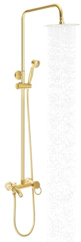 Gyllene duschpelare, retro mässing duschpelare med 20 cm justerbart duschhuvud höjd 80–117 cm roterande 360° duschblandare
