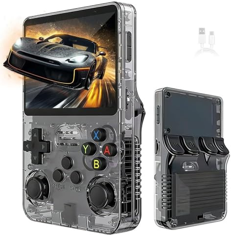 R36s Console de jeu portable, rétro, avec écran de 3,5 , carte TF de 64 Go et plus de 15 000 jeux classiques, portable, noire
