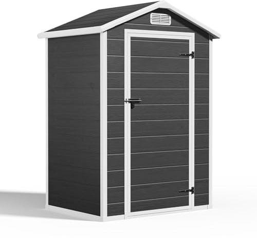 Blishom Casetta da Giardino in Resina, Capanno Porta Attrezzi Intemperie con Finestra e Ventilazione, Box Stoccaggio con Serratura per Attrezzi da Giardino, 122 x 92 x 187 cm (Nero)