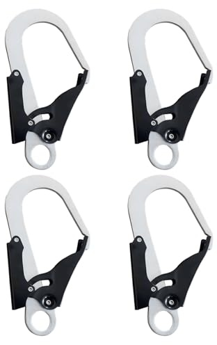4 moschettoni da arrampicata, 25 KN, gancio a scatto con blocco automatico, in acciaio cromato, a sgancio rapido, per arrampicata su roccia, sartiame, salvataggio, 21,1 x 11,9 cm