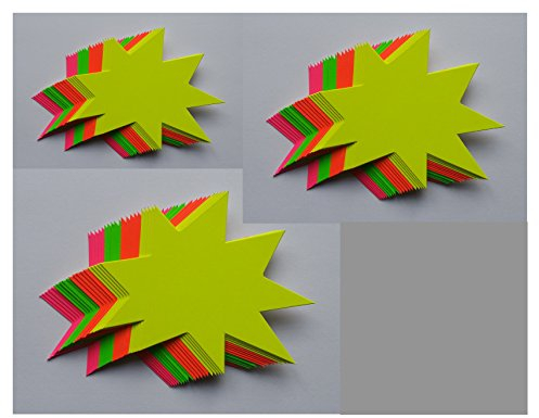 60 Sterne - Sortiment Preisschilder aus Neon Karton gemischt 3 Größen 270g/qm und 380g/qm Werbesymbole