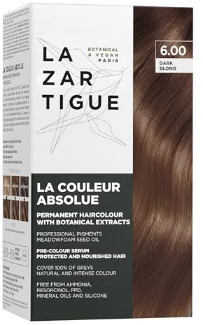 LAZARTIGUE LA COULEUR ABSOLUE - 6.00 Dark Blond Permanent Haircolour, Ammonia-Free Vegan Formula with Botanical Extracts, 100% Grey Coverage, Hair Dye Kit for Home Use in 1 box
