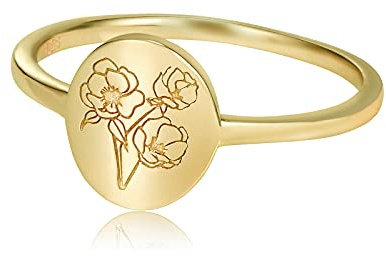 YeGieonr Gold Rings for Women Non Tarnish Signet Ring, 925 Sterling Silver Rings, Dainty Flat Gold Flower Ring