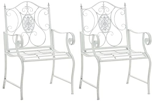 CLP 2er Set Gartenstühle Punjab im Landhausstil I Eisenstuhl lackiert I Gartensessel besonders stabil, Farbe:antik weiß