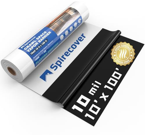Spirecover Crawl Space Vapor Barrier, 10 mil 10'x100', Thick Plastic Sheeting, Drop Cloth Vapor Barrier Covering for Crawl Space Encapsulation, Heavy Duty Plastic sheeting, Black and White Panda Film