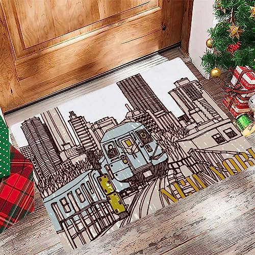 Badezimmerteppich 60x100 cm,Badematte rutschfest,Weicher Badvorleger,Szene Street Hand Drawn Speed White Train Ink Industrial Urban ,Mikrofaser Absorbent Badteppich für Badewanne,Dusche und Badezimmer