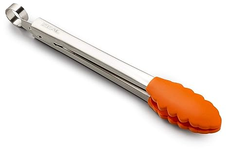 Zeal Silicone Non-Stick Kitchen Cooking Tongs with Stainless Steel Handle – Perfect for Cooking, Grilling, BBQ, Serving, and More 26cm - Heat-Resistant, BPA-Free, and Easy-to-Clean, Neon Orange
