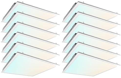 12 Pack 2x2 LED Flat Panel Light for Drop Ceiling, 5200lm Selectable 20W/25W/30W/35W/40W, Color Temperature 3000K/3500K/4000K/5000K/6500K, 0-10V Dimmable, 120-277V, ETL, DLC
