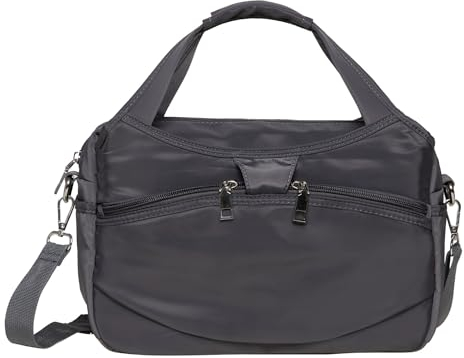 KAUKKO Leichte Damen Umhängetasche Nylon - Handtasche Top Griff Henkel - Tasche Beuteltasche Mittelgroße - Shopper mit viele Taschen-Grau