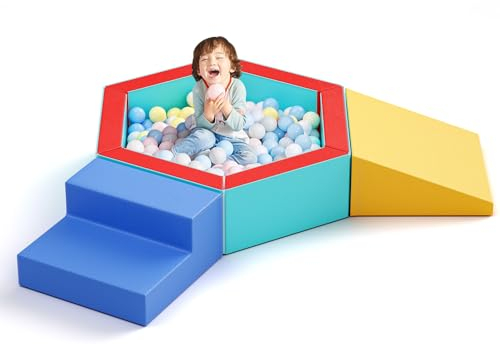 Lischwert Piscina per Bambini con Palline in Schiuma 9 Grandi Mattoncini in Schiuma Costruzioni in Schiuma Mattoncini Giganti Set Castello, Multicolore
