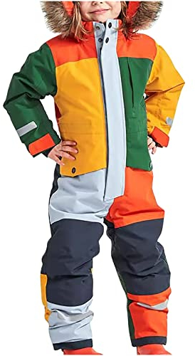 Schneeanzug Kinder Jungen Skianzug Skioverall mit Kapuze Schneeanzug Wasserdicht Atmungsaktiv Skianzüge Verdickt Warm Funktionsanzug Outdoor Regenoverall Einteiliger Schneeoverall Jungen Mädchen
