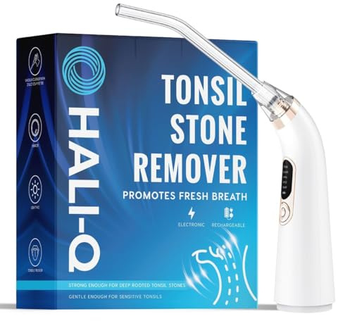 HaliQ Elektrisches Mandelstein-Entfernungsset - Vakuumsaugpipette - Komplettes Set zur Entfernung von Mandelsteinen - Frischer Atem - 5-fach vergrößernder Spiegel, Zungendepressor und Spritze