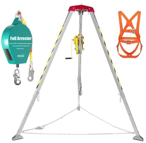 Treppiede di salvataggio da 2600 libbre, treppiede per spazi confinati con cinture di sicurezza e dispositivi anticaduta da 30m, treppiede di salvataggio per testa di pozzo fognario, facile da montare
