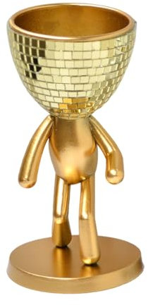 Haibinsuo Walking Man Blumentopf-Figur, Spiegel, Disco-Fliesen, Kaktus, Sukkulenten, Übertopf, Schreibtisch, Innen- und Außenbereich, Gartendekoration, Golden