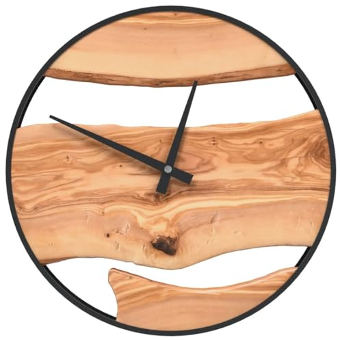 vidaXL Wanduhr Braun Ø35 cm Eisen und Olivenholz, Uhr, Wanduhr für Wohnzimmer, Schlafzimmer, Büros, Schulen, Badezimmer