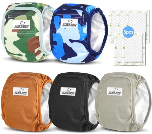 Belly Bands for Male Dogs 5 Pack Washable Dog Diapers Reusable Male Dog Pee Wraps with 5pcs Dog Diaper Liners for Doggie in Incontinence or Excitable Urination and Training, S