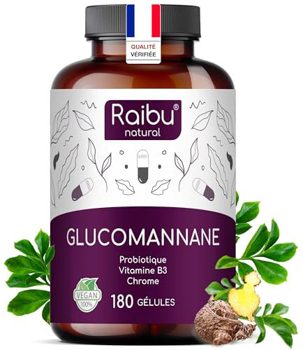 GLUCOMANNANO FORTE, 4.100 mg - Favorisce il senso di sazietà - Arricchito con Cromo, Vitamina B3 e Probiotici - Fibra vegetale saziante, integratore ad alto dosaggio, 180 Capsule di Glucomannano
